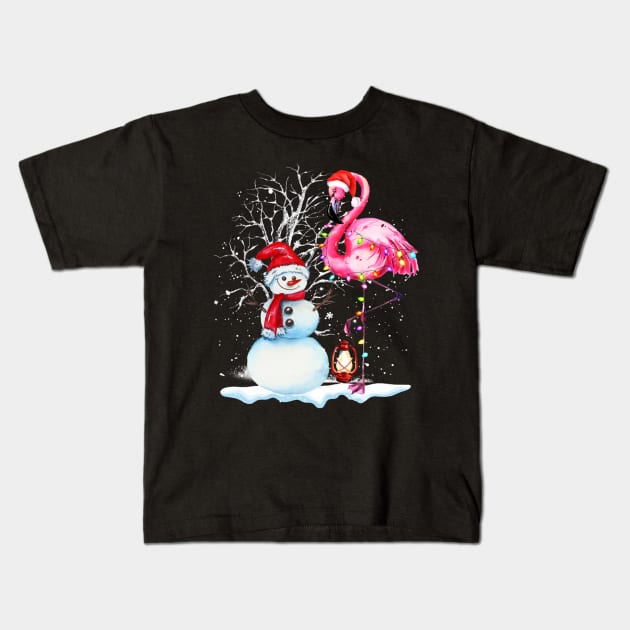 Awesome Flamingo Snowman Winter Snow Merry Christmas Kids T-Shirt by cogemma.art